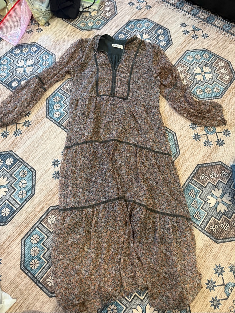 Lucky Brand Brown Floral Tiered Maxi Dress